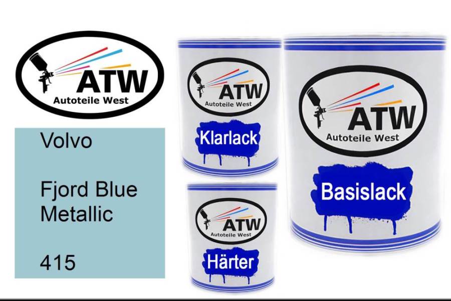 Volvo, Fjord Blue Metallic, 415: 1L Lackdose + 1L Klarlack + 500ml Härter - Set, von ATW Autoteile West.